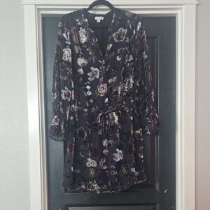 Carolina Belle Dark Blue Velvet Floral Burnout Long Sleeve Dress  Size 12